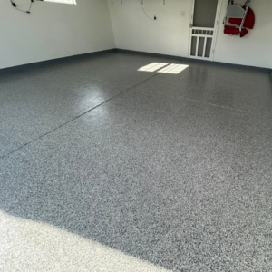 Garage floor with Meteor flake color from Galaxy Concrete.